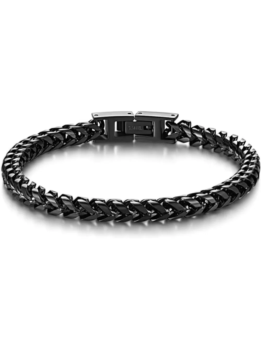 Men's Stainless Steel Franco Chain Bracelet with Fold Over Clasp - Stylish
